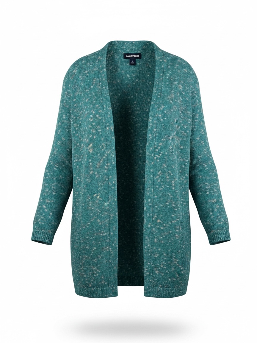 Lands' End Cardigan Sweater Open Front Sz L (14-16) Teal Speckle Pockets
